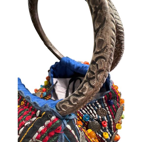 Chico's Heavily Beaded Coins Handbag Art to Wear Boho Kaleidoscop Silver Rings - Picture 6 of 9